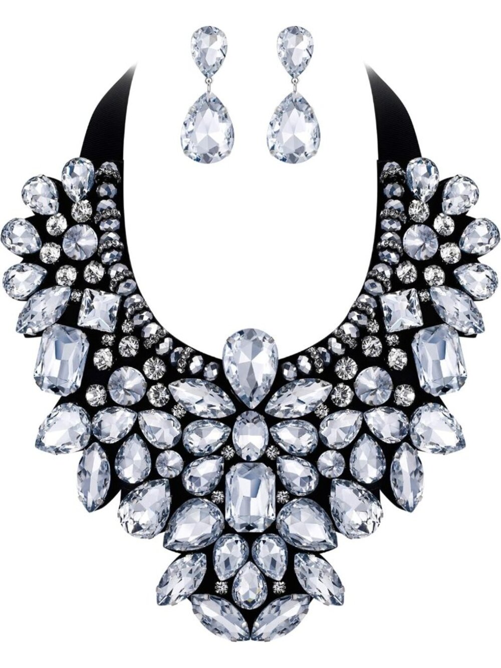 Vibrant Rhinestone Crystal Statement Jewelry Set - 9 Color Necklace & Earrings
